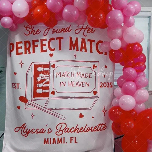 Lofaris Personalized Perfect Match Bridal Shower Backdrop Bachelorette Party and Matchbox Theme Decoration