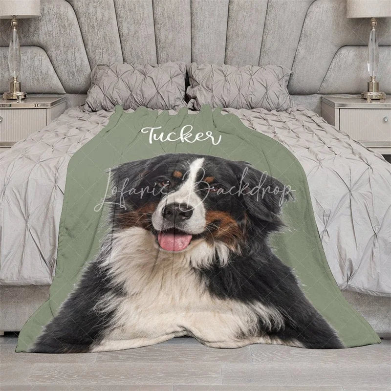 Lofaris Personalized Pet Blanket with Custom Dog Name and Photo Single Portrait Style Memorial Gift for Lovers