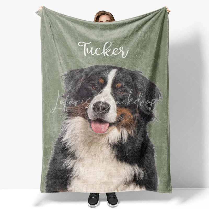 Lofaris Personalized Pet Blanket with Custom Dog Name and Photo Single Portrait Style Memorial Gift for Lovers