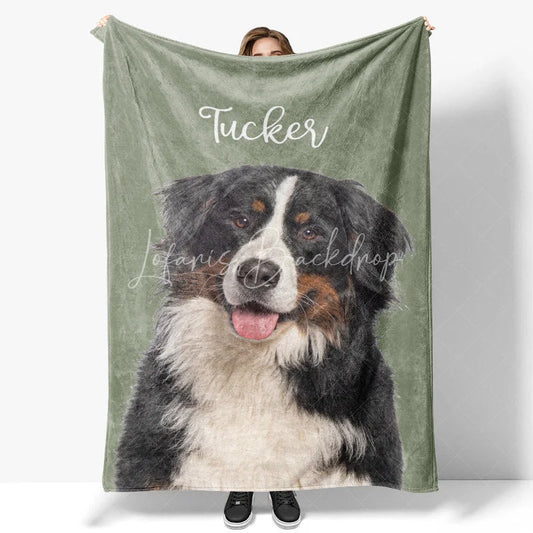 Lofaris Personalized Pet Blanket with Custom Dog Name and Photo Single Portrait Style Memorial Gift for Lovers