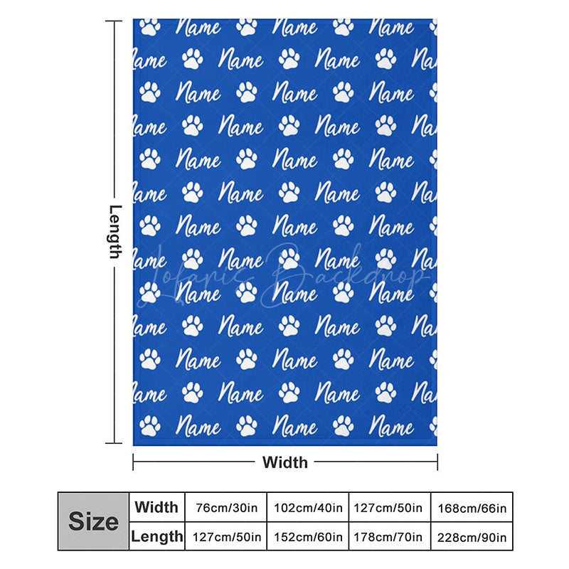 Lofaris Personalized Pet Blanket with Custom Name and Paw Prints for Dogs Cats Blue Cozy Bed Throw