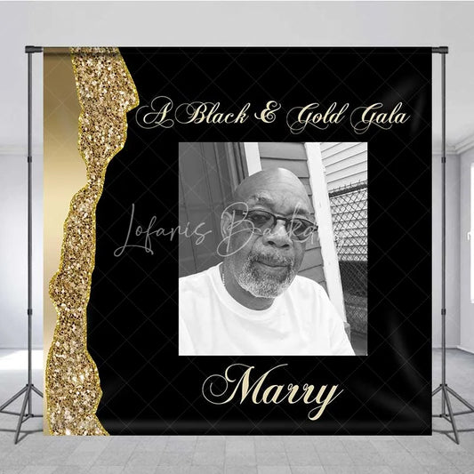 Lofaris Personalized Photo Custom Birthday Backdrop Black and Gold Glitter Gala Men Women Party Photography Background