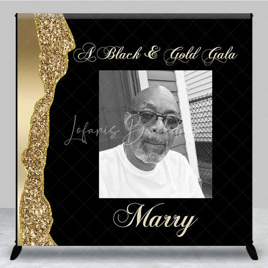 Lofaris Personalized Photo Custom Birthday Backdrop Black and Gold Glitter Gala Men Women Party Photography Background