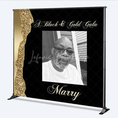 Lofaris Personalized Photo Custom Birthday Backdrop Black and Gold Glitter Gala Men Women Party Photography Background