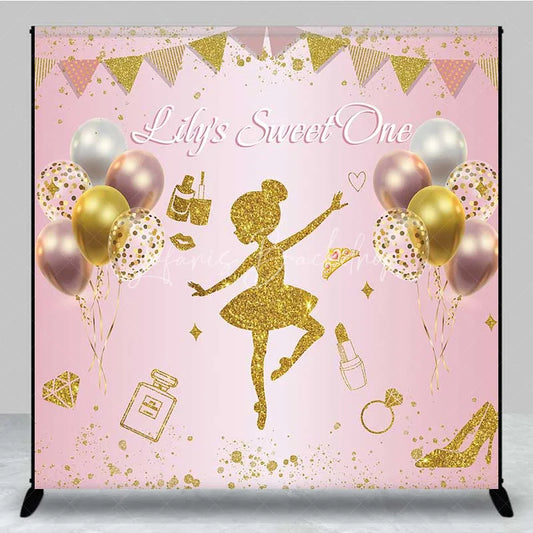 Lofaris Personalized Pink Ballerina Custom Birthday Backdrop Gold Glitter Balloons Girls Party Photography Background
