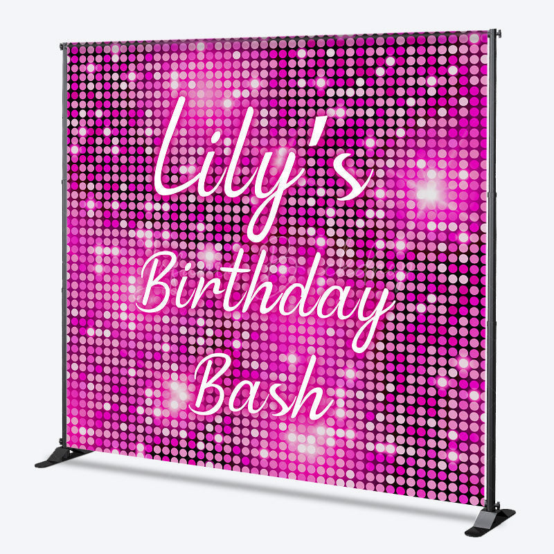 Lofaris Personalized Pink Disco Birthday Backdrop Glitter Sequin Wall Effect Photo Banner Custom Name Bachelorette Party Decor