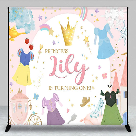 Lofaris Personalized Princess 1st Birthday Round Backdrop Fairytale Castle Custom Name