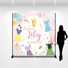 Lofaris Personalized Princess 1st Birthday Round Backdrop Fairytale Castle Custom Name