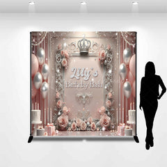 Lofaris Personalized Princess Birthday Bash Backdrop Royal Pink and Silver with Crown Elegant Queen Themed Party Decor