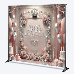Lofaris Personalized Princess Birthday Bash Backdrop Royal Pink and Silver with Crown Elegant Queen Themed Party Decor