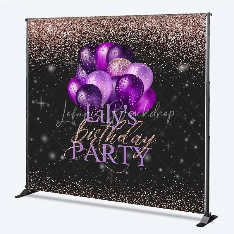 Lofaris Personalized Purple Balloon Custom Birthday Backdrop Rose Gold Glitter Women Party Photography Background