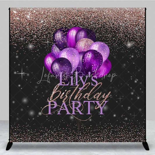 Lofaris Personalized Purple Balloon Custom Birthday Backdrop Rose Gold Glitter Women Party Photography Background