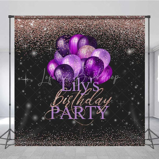 Lofaris Personalized Purple Balloon Custom Birthday Backdrop Rose Gold Glitter Women Party Photography Background