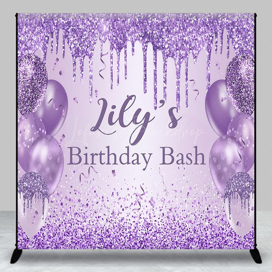Lofaris Personalized Purple Glitter Birthday Backdrop Glam Drip and Balloons Party Decor Custom Name Bash Banner
