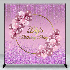 Lofaris Personalized Purple Glitter Birthday Backdrop Pink Roses and Balloons Background Custom Name Party Banner