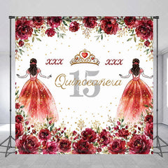 Lofaris Personalized Quinceañera 15th Birthday Custom Backdrop with Red Roses and Gold Glitter Princess Girl Party Decor