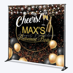Lofaris Personalized Retirement Party Backdrop Gold and Black Cheers to Background with Champagne Balloons