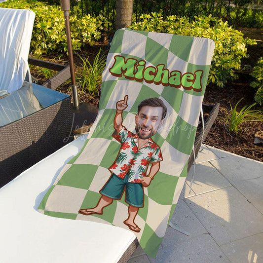 Lofaris Personalized Retro Checkered Face Photo Beach Towel
