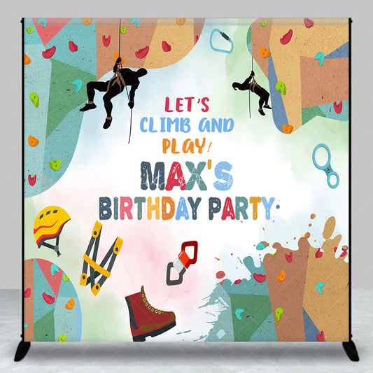 Lofaris Personalized Rock Climbing Birthday Party Backdrop Let’s Climb and Play Custom Name Gear Background