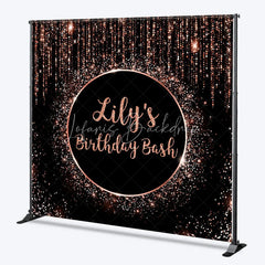 Lofaris Personalized Rose Gold Glitter Birthday Bash Custom Backdrop Elegant Black and Sparkle Party Decoration