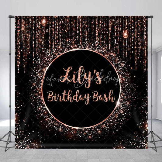 Lofaris Personalized Rose Gold Glitter Birthday Bash Custom Backdrop Elegant Black and Sparkle Party Decoration
