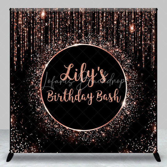 Lofaris Personalized Rose Gold Glitter Birthday Bash Custom Backdrop Elegant Black and Sparkle Party Decoration