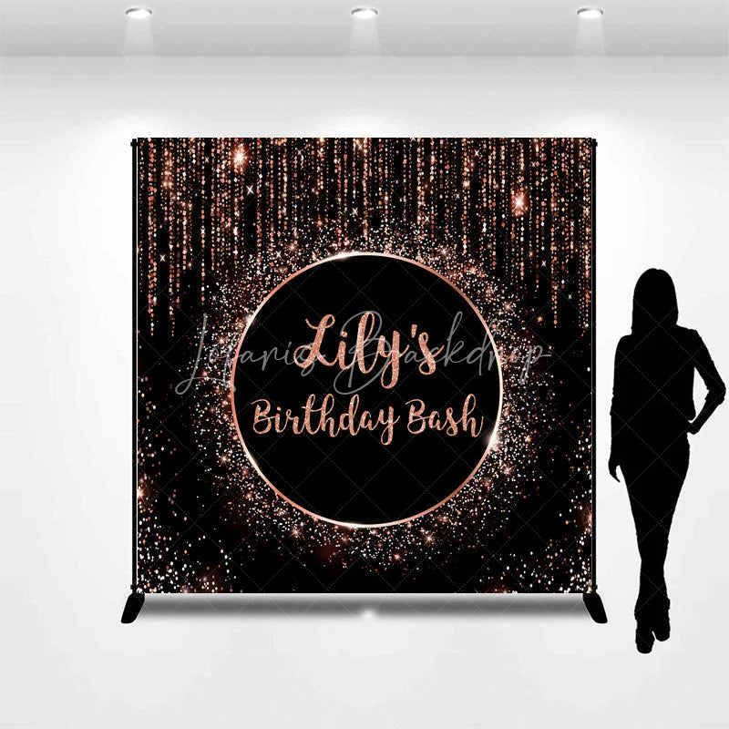 Lofaris Personalized Rose Gold Glitter Birthday Bash Custom Backdrop Elegant Black and Sparkle Party Decoration