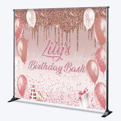 Lofaris Personalized Rose Gold Glitter Birthday Bash Custom Backdrop Pink Balloons and Elegant Party Decor