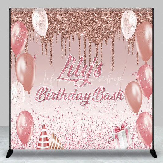 Lofaris Personalized Rose Gold Glitter Birthday Bash Custom Backdrop Pink Balloons and Elegant Party Decor