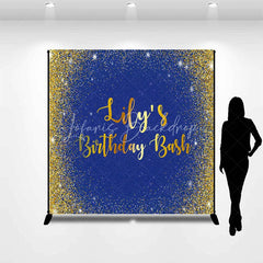 Lofaris Personalized Royal Blue and Gold Glitter Birthday Custom Backdrop Sparkling Party Celebration Decor