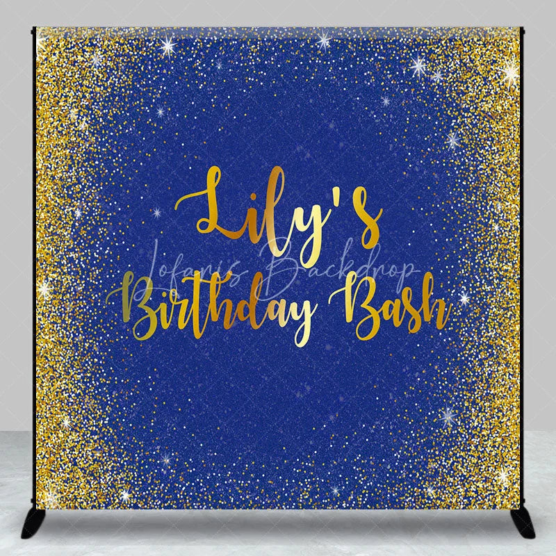 Lofaris Personalized Royal Blue and Gold Glitter Birthday Custom Backdrop Sparkling Party Celebration Decor