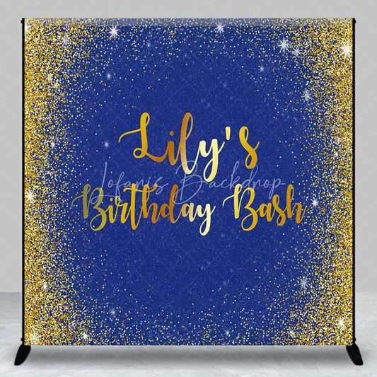 Lofaris Personalized Royal Blue and Gold Glitter Birthday Custom Backdrop Sparkling Party Celebration Decor