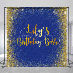 Lofaris Personalized Royal Blue and Gold Glitter Birthday Custom Backdrop Sparkling Party Celebration Decor