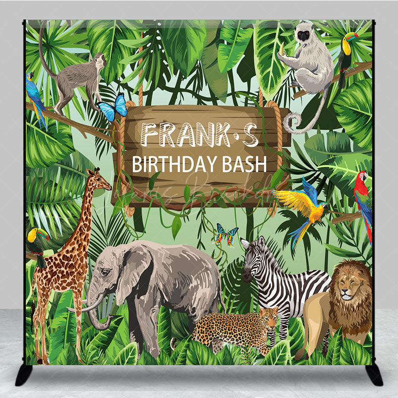 Lofaris Personalized Safari Birthday Bash Backdrop Wild Jungle Animals Theme Custom Name Tropical Party Decor for Boy