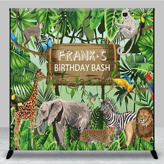 Lofaris Personalized Safari Birthday Bash Backdrop Wild Jungle Animals Theme Custom Name Tropical Party Decor for Boy