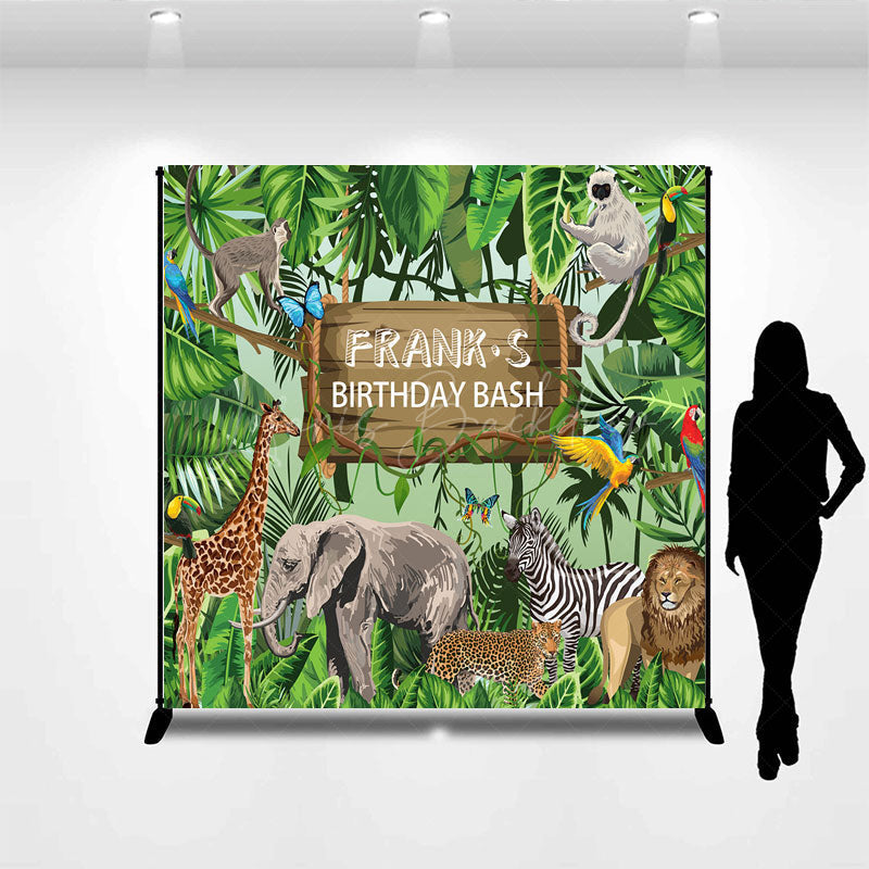 Lofaris Personalized Safari Birthday Bash Backdrop Wild Jungle Animals Theme Custom Name Tropical Party Decor for Boy