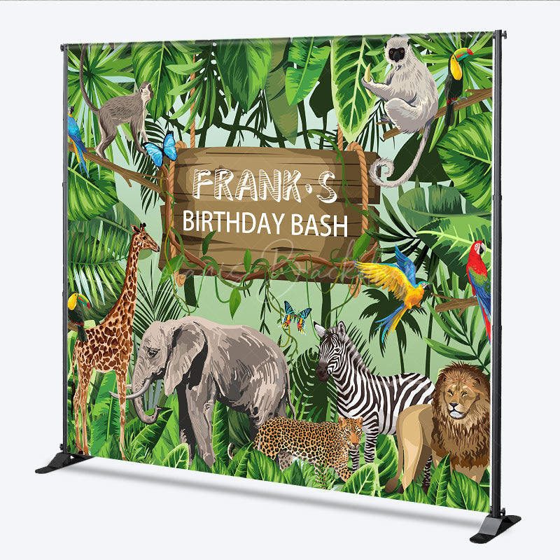 Lofaris Personalized Safari Birthday Bash Backdrop Wild Jungle Animals Theme Custom Name Tropical Party Decor for Boy