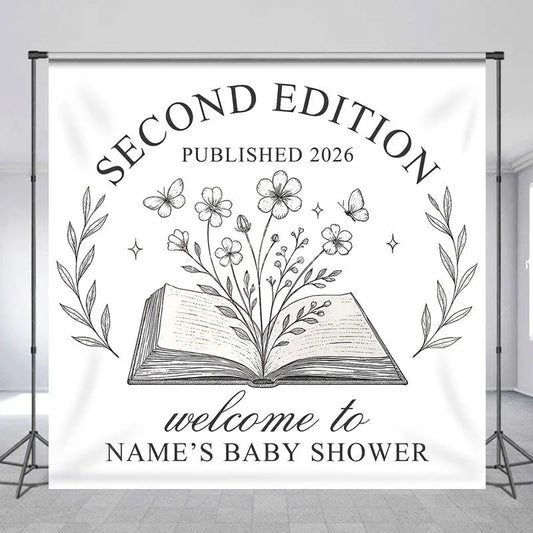 Lofaris Personalized Second Edition Custom Baby Shower Backdrop Vintage Book and Wildflowers Storybook Decor