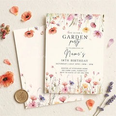 Lofaris Personalized Set of 20 Floral Garden Party Invitation Custom 18th Birthday Celebration with Wildflowers