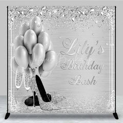 Lofaris Personalized Silver Balloon Custom Birthday Backdrop Diamonds High Heels Women Party Photography Background