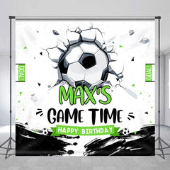 Lofaris Personalized Soccer Ball Cracked Wall Birthday Backdrop Custom Game Time Sports Party Decor