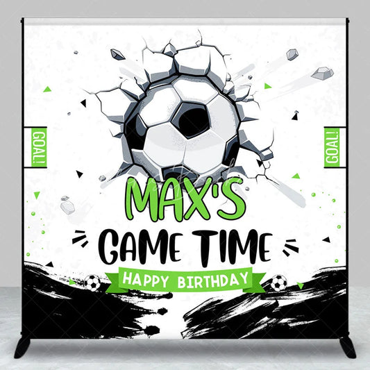 Lofaris Personalized Soccer Ball Cracked Wall Birthday Backdrop Custom Game Time Sports Party Decor