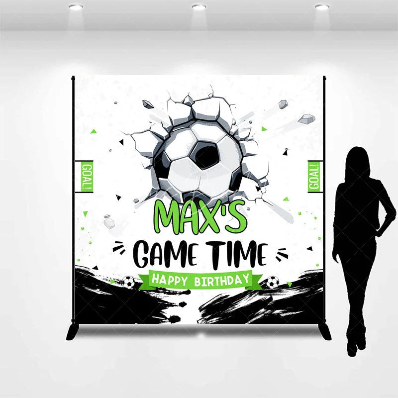 Lofaris Personalized Soccer Ball Cracked Wall Birthday Backdrop Custom Game Time Sports Party Decor