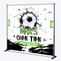 Lofaris Personalized Soccer Ball Cracked Wall Birthday Backdrop Custom Game Time Sports Party Decor