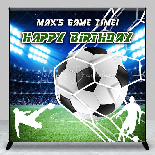 Lofaris Personalized Soccer Ball Goal Net Backdrop with Stadium Lights Game Time Birthday Party
