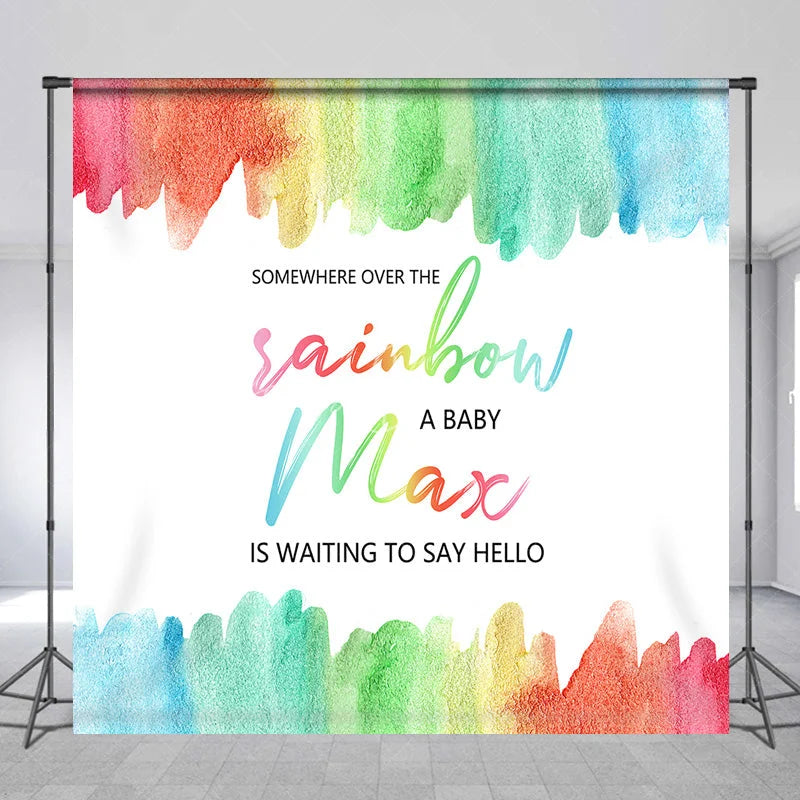 Lofaris Personalized Somewhere Over the Rainbow Baby Shower Backdrop Watercolor Pastel Party Decor