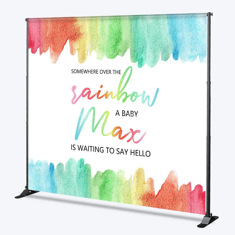 Lofaris Personalized Somewhere Over the Rainbow Baby Shower Backdrop Watercolor Pastel Party Decor