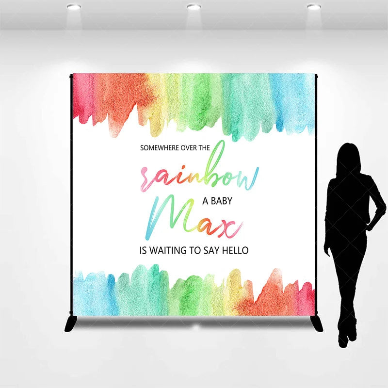 Lofaris Personalized Somewhere Over the Rainbow Baby Shower Backdrop Watercolor Pastel Party Decor