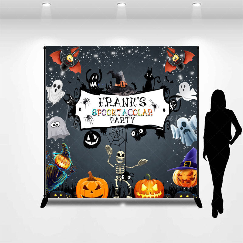 Lofaris Personalized Spooktacular Halloween Party Backdrop Cute Ghost Skeleton and Pumpkins Custom Name Kids Decor