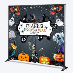 Lofaris Personalized Spooktacular Halloween Party Backdrop Cute Ghost Skeleton and Pumpkins Custom Name Kids Decor